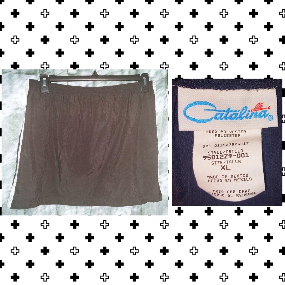 Catalina Black w/White Side Stripes Colorblock Soft Woven Mini Swim Skirt Sz XL
